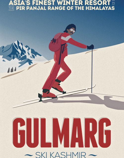 Gulmarg vintage ski poster, Himalaya, Kashmir, India