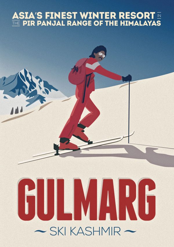 Gulmarg vintage ski poster, Himalaya, Kashmir, India