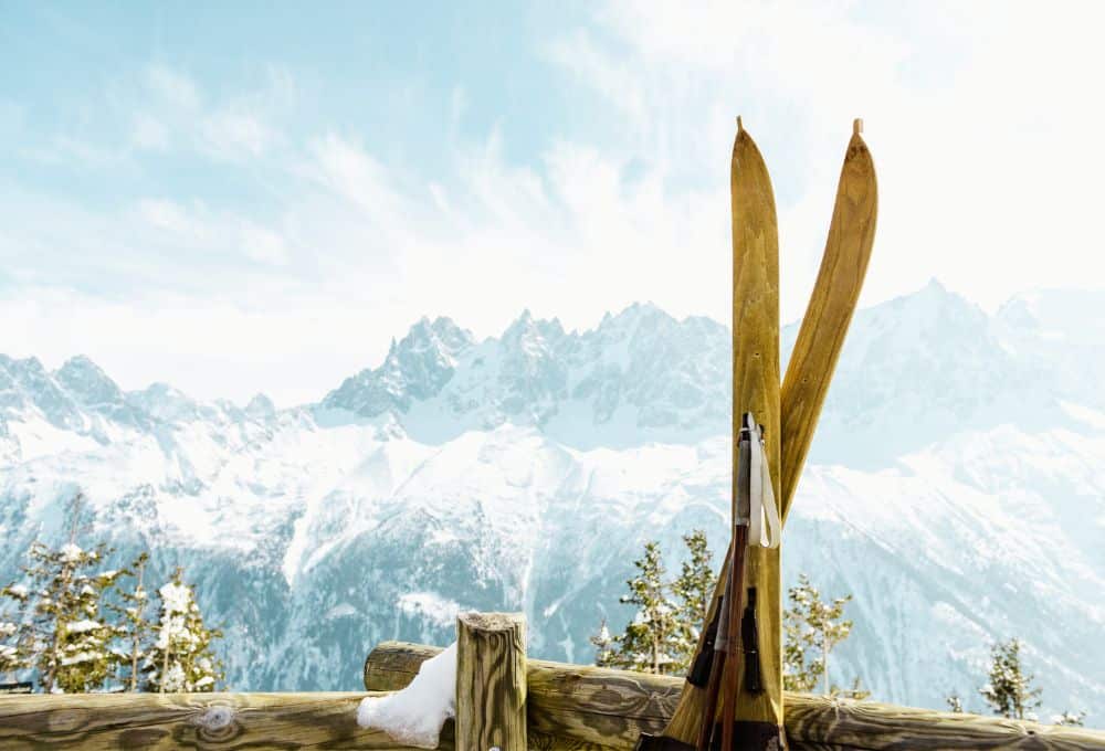 wooden skis Chamonix mont blanc